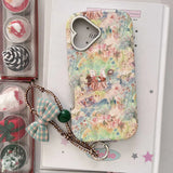 Qfdian Ins Check Bowknot Rope Vintage Fundas for iphone 14promax 15pro 14 13 15 16 pro max 13pro painting flower plating phone case