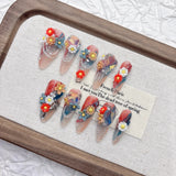 Qfdian 10Pcs High Quality Handmade Press on Nails Gentle Temperament Artistic Sense Explosion Celebrity-Style Nail Art Literary Style: