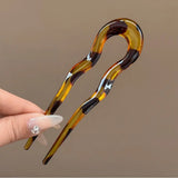 Qfdian U-Shaped Hair Fork Fashion Tortoiseshell Acetate Acrylic Hairpin Geometric Design Headwear Hair Sticks Women Girls