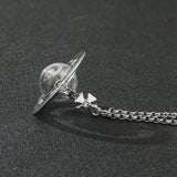 Fashion Trendy Glass Saturn Planet Pendant Necklace for Women Teen Girls Jewelry Accessories Gifts for Friends
