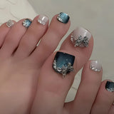 Qfdian  24pcs Light Pink Cat's Eye Press On Nails For Foot Simple Red Wave Point Decor False Toenails Korean Style Summer Fake Toenail