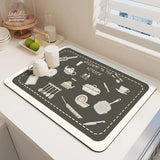 Qfdian  Diatomaceous Earth Absorbent Kitchen Mat Quick Dry Dish Pad Non Slip Countertop Protector Washable Reusable Easy Clean Home Use