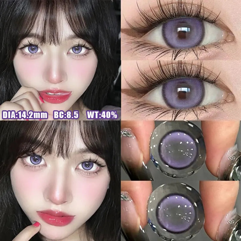 Qfdian 2PCS Contact Lenses with Degree -0.00 to-8.00 Blue Eye Green Korea Lens Purple Black Makeup Beauty Pupils Fast Delivery