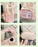 Women Grunge Drawstring Simple Backpacks Y2k Aesthetic Casual All Match Ita Bags Trendy Students Vintage Transparent Schoolbags