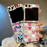Qfdian  Cute Colorful Love Butterfly Phone Case for Samsung Galaxy Z Flip 6 ZFlip 5 Hard Folding Cover for Samsung ZFlip 4 3 7 Shell