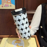 Qfdian  560ML Double Drinking Thermos Water Bottle Stainless Steel Heat and Cold Vacuum Thermal Coffee Cups Mugs Portable Car Straw Cup