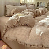 Qfdian  ‌Ins Princess Style Washed Double-Layer Gauze Bedding Set - Thickened Crinkled Gauze Cute Dorm 3-Piece/4-Piece Sheet & Duvet Cove