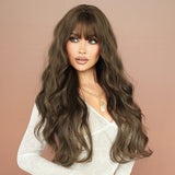 Qfdian  Long Curly Light Brown Wig For Women Daily Use High Density Layered Middle Part Hair Wigs Synthetic Wig With Fluffy Wig