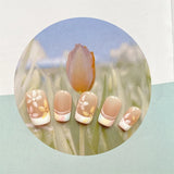 Qfdian Painted Flower Handmade Press On Nails Fake Nails French Manicure Artistic Gentle False Full Cover Nail Patch Color Finger Tips