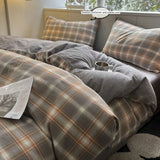 Qfdian  3pcs dark gray plaid Duvet Cover Set (1*Duvet Cover + 2*Pillowcase, Without Core),classic plaid Bedding Set