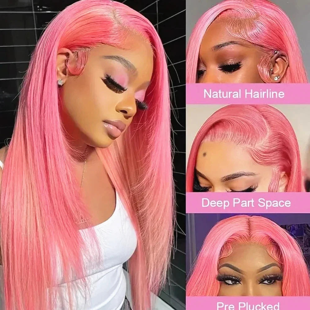 Qfdian 30 Inch Bone Straight Pink Lace Front Human Hair Wigs Brazilan 13x6 Hd Transparent Lace Frontal Wig 613 Colored Wigs For Women