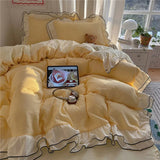 Qfdian  3/4Pcs Korean Princess Style Ruffles Bedding Set Skin-friendly Soft Duvet Cover Set Bed Sheet Or Bed Skirt Pillowcases