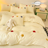 Qfdian  3pcs yellow green Duvet Cover Set (1*Duvet Cover + 2*Pillowcase, Without Core),Dot embroidery Bedding Set, Soft Comfortable