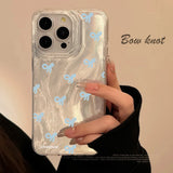 Qfdian Ins Korean Mini Bow knot Laser Silver Phone Case For iPhone 11 13 14 15 16 Pro Max Cases iPhone 7 8 Plus XS XR Phone Cover