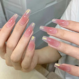 Qfdian  24pcs Floral Coffin Nails Set Press on Nails Cat Eye Fake Nails Butterfly Flower Design False Nails Wearable Manicure Nail Tips