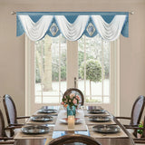 Qfdian  1Pc,Blue and White Luxury Waterfall Valance Curtain Hanging for Luxury Window Thick Swag with Pendant Beads Window Bedroom Decor