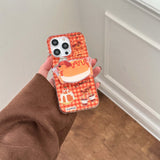 Qfdian Cute dachhund burger stand holder cover for iphone 13 14 16 15promax 16pro 14pro 15 pro max 13pro orange check cake phone case