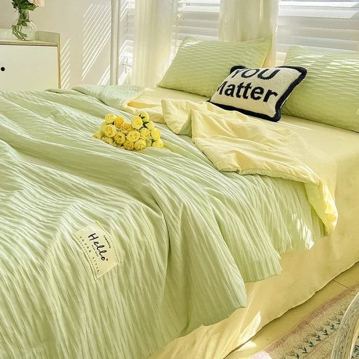 New Korean Ultra Thin Bubble Wash Cotton Color Block Bed Sheets Summer Quilt Bed Double Blanket Air Conditioner Quilt