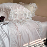Qfdian Romantic Lace Princess Wedding Bedding Set 1000TC Lyocell Cotton Soft Silky Duvet Cover Bed Sheet/Fitted Sheet Pillowcases 4Pcs