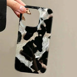 Qfdian Gradient Ink Marks Laser Phone Case For Phone 16 15 14 13 12 11 Pro Max XS X XR 7 8 Plus Stylish Leopard Print Back Bumper Cover
