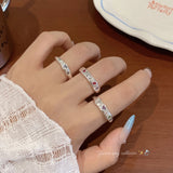 Qfdian Kpop Gothic Y2K Pink Crystal Heart Star Cute Cartoon Cat Metal Open Rings For Women 2025 Trendy Aesthetic Jewelry Accessories