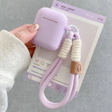 Qfdian Lavender Purple Matte Silicone Joined Earphone Case for AirPods Pro 2 with Anti Loss Rope for AirPods 1 2 3 4 Soft Funda Cover