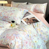 Qfdian  Flower Printed Duvet Cover Set Satin Silk Bed Cover Sets for Summer Queen/King Size Silky plumones de cama Coolling Bedding Set