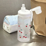 Qfdian  Kawaii Cherry Frosted Plastic Water Bottle With Straw Leak Proof Portable School Clear Juice Milk Tea Drinkware Water Cup 500ML