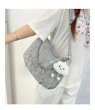Qfdian Vintage Y2k Aesthetic All Match Shoulder Bags Casual Fashion Chain Underarm Bag Cartoon Women Kawaii Print Handbags Crossbody