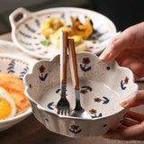 Qfdian  Japanese Hand-painted Flower Tableware, Ceramic Dessert Dishes, Dessert Pastry, Heart, amphora Plate, Lace Bowl, Retro, Creative