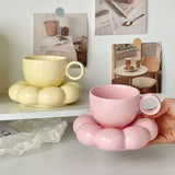 Qfdian  Ceramic Cloud Coffee Mug Sets Creative Makron Flowers Coffee Mug Office Afternoon Tea Cups Kitchen Drinkware Home Accessories