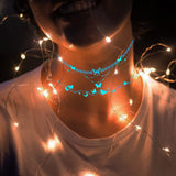 Qfdian  4pcs Glow-in-the-Dark Temporary Tattoos for Women Blue Crescent Moon Stars Lace Butterfly Planet for Neck Clavicle Body Art