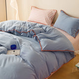 Qfdian  Striped Girls Flower Bedding Sets, Washed Cotton Bed Linens, Soft Quilt Cover Sheet Set, Simple Bedspread, Home Textiles