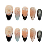 Qfdian  10Pcs INS Almond Shaped Handmade Fake Nails With 3D Floral Decor Gradient Cat-eye Press on Nails Fashion False Nail Patches