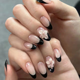 Qfdian 24pcs Simple Almond False Nails Sets Blush Design Press on Nails Art Datachable Short Oval Fake Nail with Jelly Glue Manicure