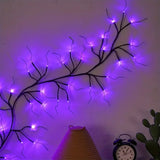 Qfdian  1pc 54 LED Halloween DIY Purple Rattan Lights Battery Powered with 8 Lighting Modes For Home Living Room Halloween Decoration