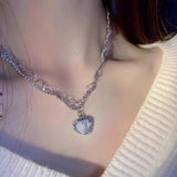 Qfdian  Kpop Vintage Goth Punk Heart Pendant Chain Pearl Metal Necklace For Women Collares Aesthetic Grunge EMO Jewelry Y2K Accessories