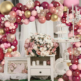 Qfdian  162Pcs Burgundy Pink Balloons Garland Arch Kit for Birthday Valentines Day Baby Shower Wedding Party Decorations Supplies