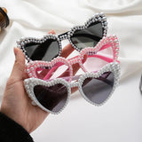 Qfdian  One-piece Set of Heart-shaped Pearl Y2K Retro Heart-shaped Glasses (women's Style) for Birthday Parties