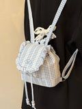 Qfdian Korean Ins Lace Plaid Casual Backpack Y2k Aesthetic Ruffled Mini Schoolbags Fashion Sweet All Match Preppy Backpacks Streetwear