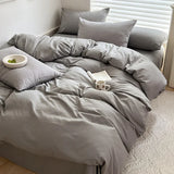 Qfdian Solid Bed Linen Cotton Bedding Set with Sheet Duvet Cover Pillowcase Single Couple Bedsheet King Queen Double Twin Size