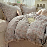 Qfdian  ‌Ins Princess Style Washed Double-Layer Gauze Bedding Set - Thickened Crinkled Gauze Cute Dorm 3-Piece/4-Piece Sheet & Duvet Cove