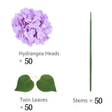 Qfdian 50 PCS Artificial Hydrangea Flowers Silk Hydrangea Heads for Wedding