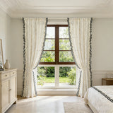 Qfdian  Cream Style Velvet Pole Twig Pattern with Black Ruffled Lace Trim Unique Design Opaque Tulle Curtains For Bedroom Living Room