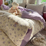 Qfdian  Floral Bedding Set Korean Style Soft Bed Sheet Set Queen King Size Duvet Cover Set No Filling With Pillowcase Bedroom Decor
