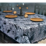 Qfdian  Rectangular Halloween Tablecloth, Halloween Bat Spider Web Tablecloth Decor, Black Lace Tablecloth Bat Cobweb Table Cover for H