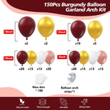Qfdian  150Pcs Burgundy with Gold White Balloon Garland Arch Kit  for Baby Shower Valentines Day Bridal Shower Wedding Prom Decora