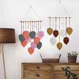 Qfdian  Nordic Woven Leaf Design Wall Hanging Tapestry Tassel Pendant Bedroom Background Wall Hanging Wall Carpet Room Decoration