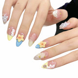 Qfdian  10pcs Handmade Press On Nails Almond False Nails 3D Starfish Flower Decor Glitter French Fake Nails Fashion Flash Y2K Nail Art