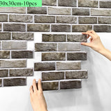 Qfdian  10pcs 3D Wall Sticker Self-adhesive Faux Brick Wall Panel Peel and Stick Kitchen Tile Backsplash Bathroom Wall Tile Sticker